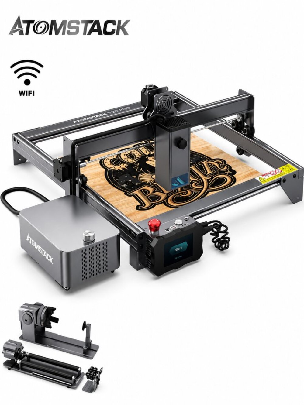 ATOMSTACK X20 PRO Laser Engraver + R1 PRO Roller + AC1 Camera + R3 PRO Roller